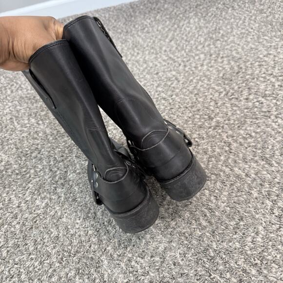 Vtg Mens Black Leather Harness Engineer Square Motorcycle Biker Boots 10 D main image 8